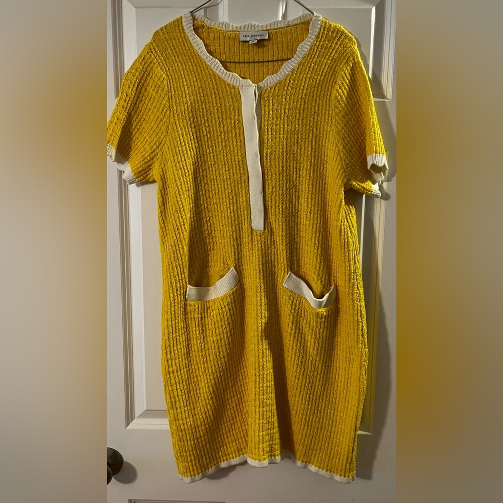 Yellow Textured Short Sleeve Dress